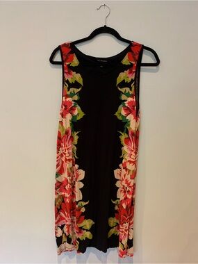 cha cha vente Black Sleeveless Dress with Red & Pink Floral Panels